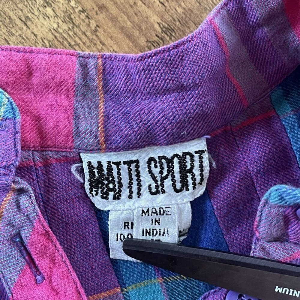 Matti Sport Vintage 1980s Cottagecore Midi Dress Flannel Plaid Puff Sleeve Sz 8 - Picture 10 of 10